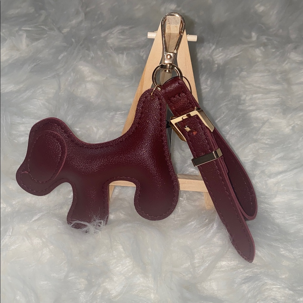 Faux Leather Dog Keychain Bag Charm - Burgundy